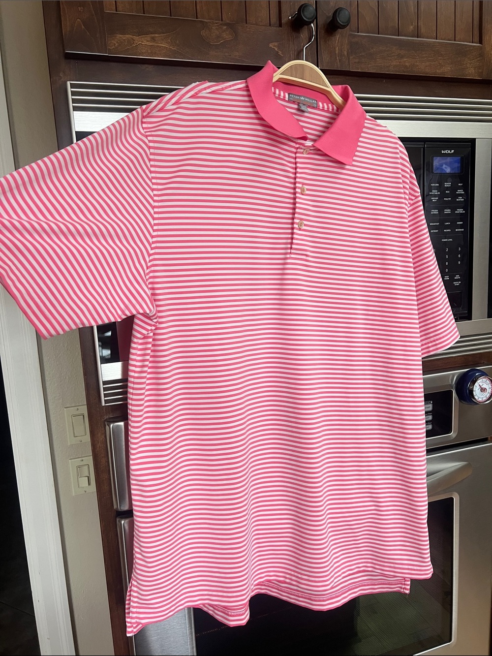 PETER MILLAR MENS SS “summer comfort”PINK&WHITE COLLARED GOLF POLO SHIRT SzLARGE